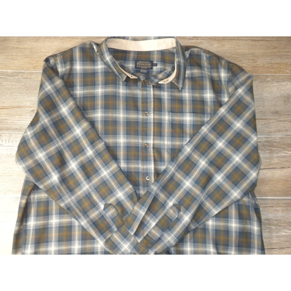 Pendleton Shirt Mens XXL Blue Plaid Merino Wool Lodge Heritage Outdoor Woolen